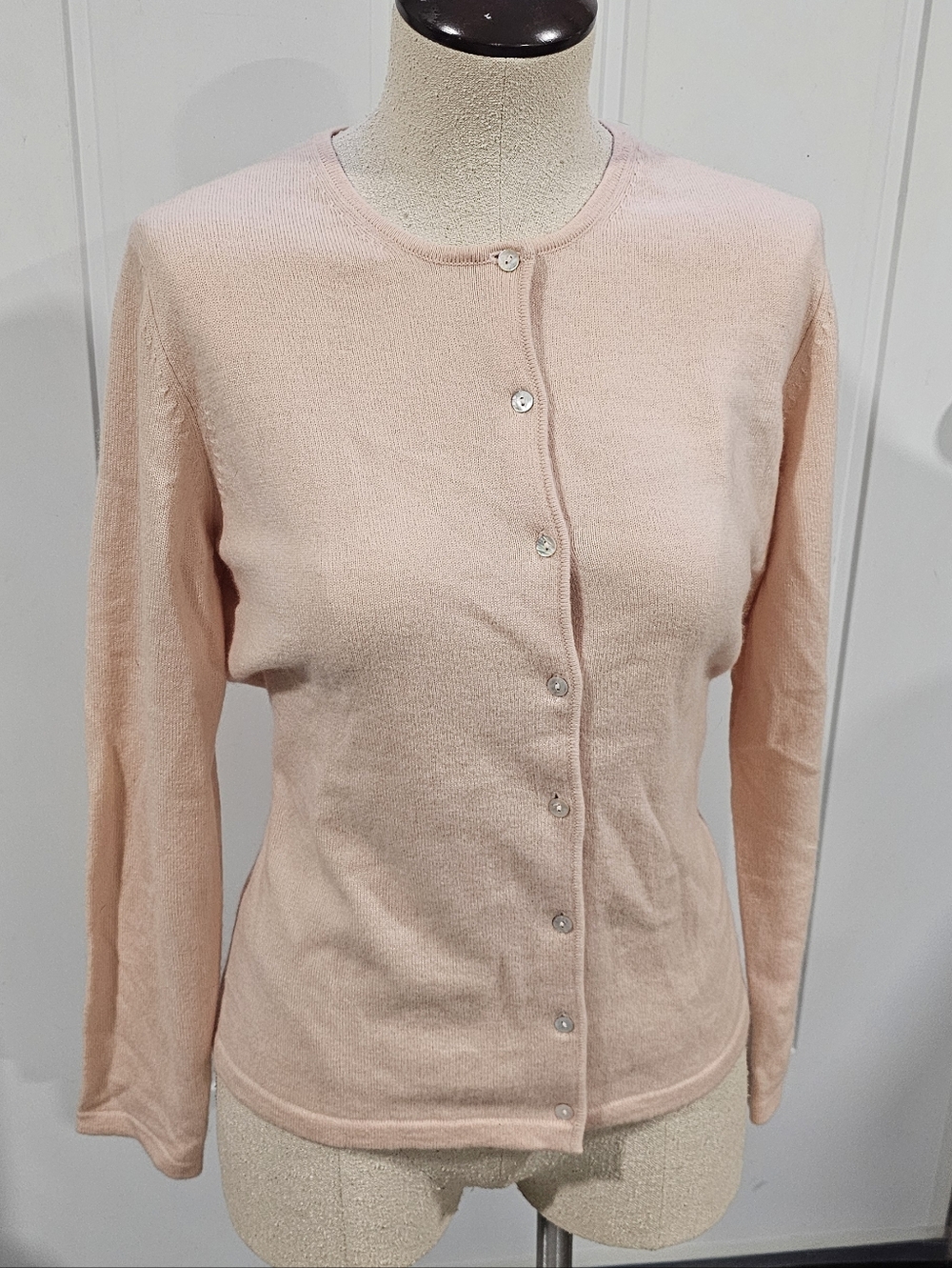 100% Cashmere Petite Sophisticate Light Pink Cardigan Size Small